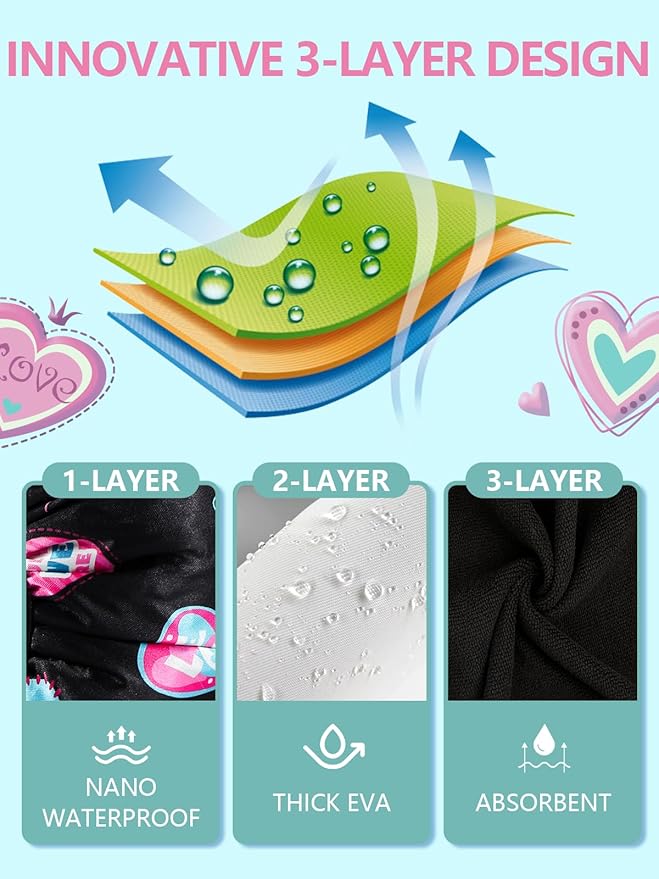 Years calm Terry Lined Shower Cap, Triple Layer Heart Motifs,Waterproof Reusable Elastic,Hair Shower Cap for Women,Terry Cloth Shower Caps for Spa,Clean,Trave (Black, One Size)