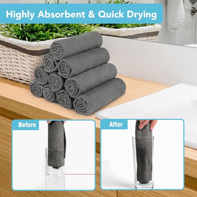 Orighty Washcloths, 5 Pack Microfiber Face Towels, Highly Absorbent and Soft Feel Wash Cloths & Hand Towels for Bathroom, Hotel, Spa, and Gym, 11.5x11.5 Inch, Grey