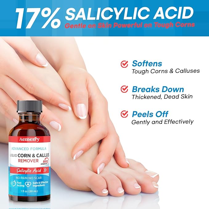 Aemerry Corn Removers for Toes Foot: Liquid Salicylic Acid 17% Corns Calluses Removal Extra Strength, Fast Acting Corn Remover for Feet Fingers. 30ml
