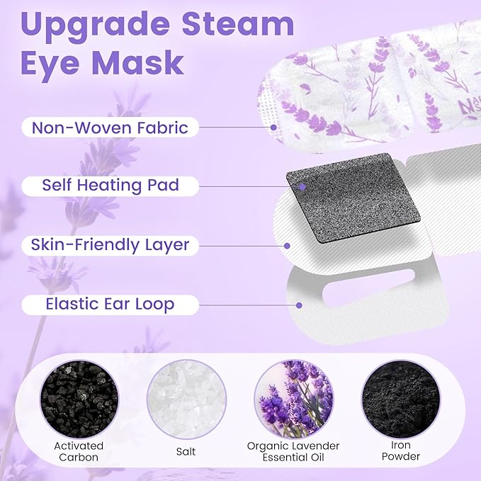 Aroma Season Steam Eye Mask, 5 Packs Unscented Self Heating Heated Eye Mask for Sleep, Warm Compress for Dry Eyes, Travel Essentials & Relaxation Gifts for Women Dry Stye Eye Treatment Spa (Lavender)