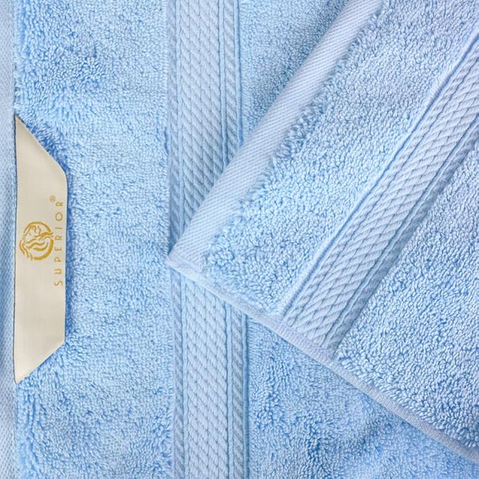 SUPERIOR Egyptian Cotton Pile 3 Piece Towel Set, Includes 1 Bath, 1 Hand, 1 Face Towel/Washcloth, Ultra Soft Luxury Towels, Thick Plush Essentials, Guest Bath, Spa, Hotel Bathroom, Light Blue