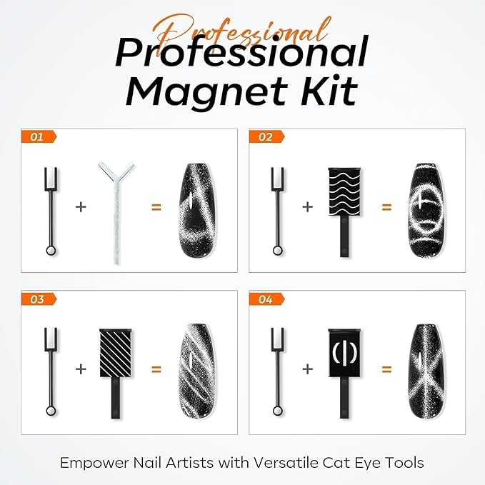 modelones Cat Eye Magnet Set, 15PCS French Cateye Gel Nail Polish Magnet Nail Art Tools Set Circle Magnet for Cat Eye Magnet Square Round Magnet Stick Diverse Glassy Cateye Effect for Mother’s Day