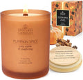 Pumpkin Spice Candle 9.7 oz: 55 Hrs Burn Time - Pumpkin Spice Scented Candles in Frosted Glass Jar with Wooden Crackling Wick in a Luxurious Gold Foil Lined Gift Box