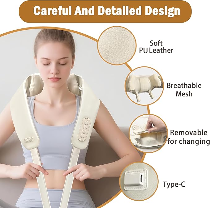 Joyset Neck Massager for Pain Relief Deep Tissue, Cordless Neck Massager and Shoulder with Heat, 6D Kneading Shiatsu Massage for Legs, Body, Chrismas, Birthday