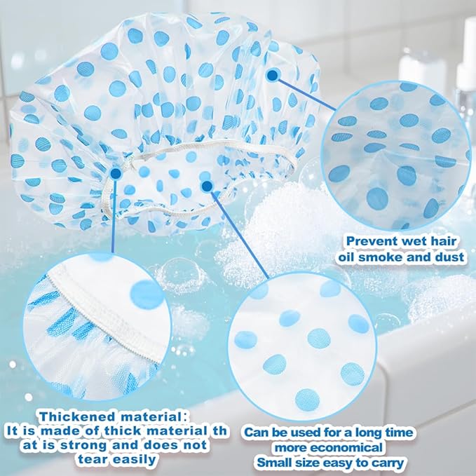 18 Pack Shower Caps for Women,Waterproof Reusable & Disposable Adjustable Bath Caps For Spa Long Hair Travel Saunas (Blue)