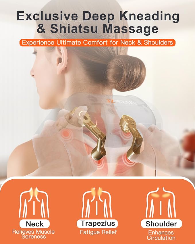 Neck Massager with Heat : Cordless Shoulder and Neck Massager for Pain Relief Deep Tissue - 3 Modes, 2 Intensity & 2 Heating Setting, Heated Kneading Massage Daily Comfort, Office and Home Use