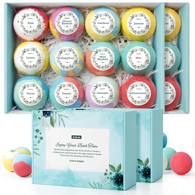 ZenBombs Bath Bombs for Women, 24pcs Handmade Natural Bath Bomb, Stocking Stuffers, Bath Bomb with Shea Butter, Mothers Day Presents for Mom, Amazing Present for Her, Wife, Girlfriend, Mother(2 Sets)