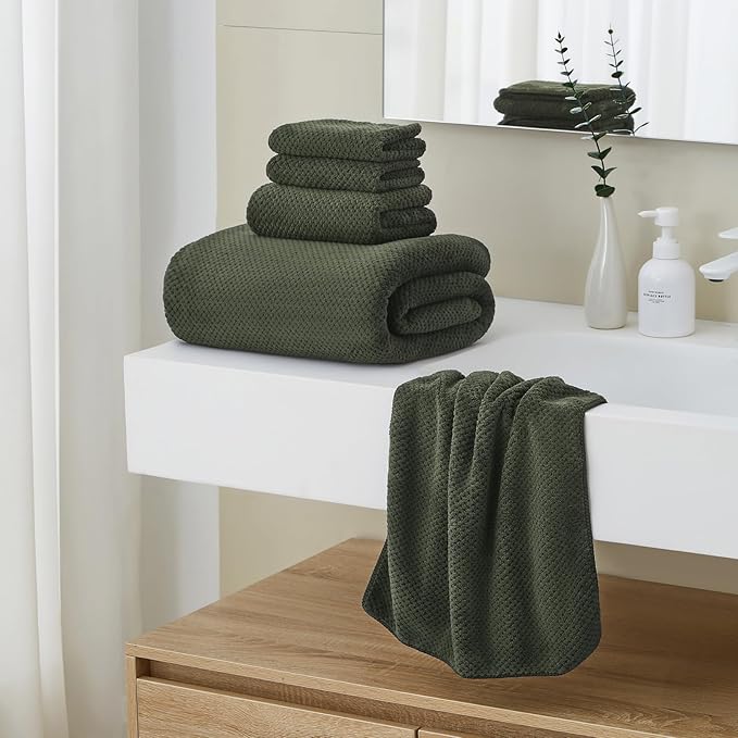 Extra Large Bath Towels Set for Bathroom 30x60 Inches Super Soft Light Weight Quick Dry Microfiber Shower Towels (Green, 6 Piece)