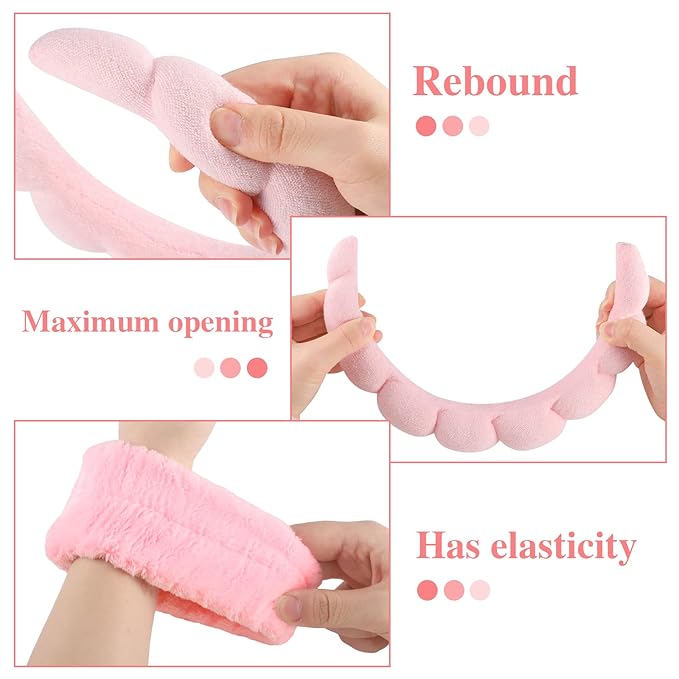 WSICSE Sponge Pink Spa Headband for Washing Face, Skincare Headbands Puffy Padded Keep Hair Dry Get Ready Hairband Spa Gifts for Mom