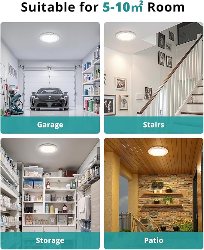wowatt 2Pcs Battery Operated Ceiling Lights Rechargeable Motion Sensor Light Indoor Wireless Shower Light with Remote 3000K 4500K 6500K 7.48in Dimmable Timing Motion Activated Lamp for Closet Shower