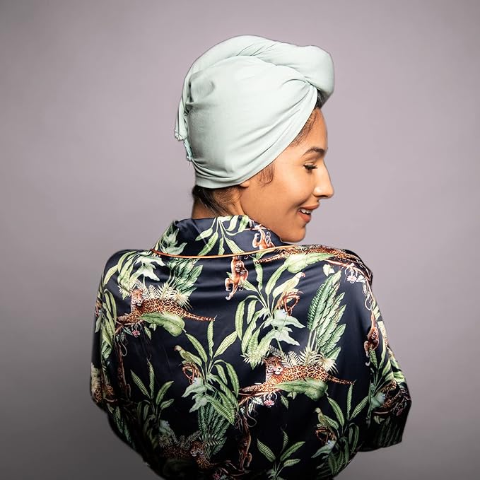 Tee Shirt Drying Wrap, Frizz Free, Soft & Lightweight&Flexible, Hair Drying Turban, Gentle Drying Towel Wrap with Button, for Long Hair (Sage)