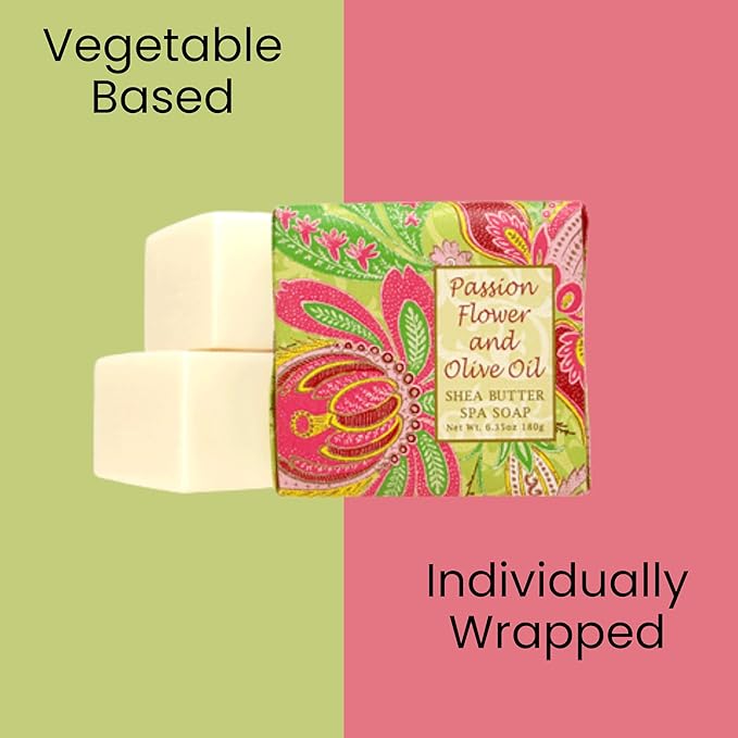 Greenwich Bay Mini Botanical Soap Bars – 12 Pack 1.9 oz Each – Individually Wrapped Guest Soaps for Airbnb, Spa, Travel, Bath – Travel Size Bar Soap Set, Passion Flower & Olive Oil