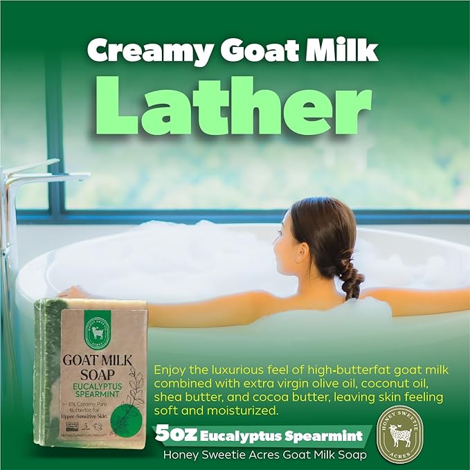 Honey Sweetie Acres Eucalyptus Spearmint Goat Milk Soap - Handmade 5 oz Bar, Made with Natural Ingredients, Moisturizing & Gentle, Made in the USA