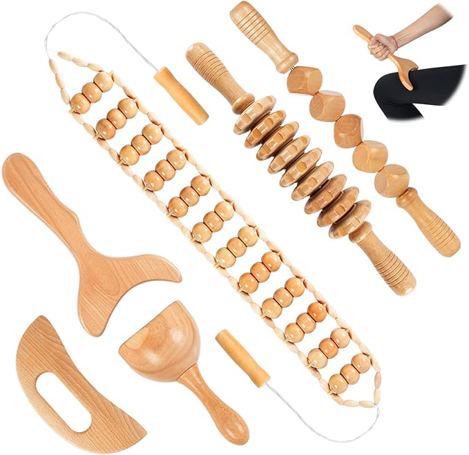 KintKita Wood Therapy Massage Tool 6 in 1,Lymphatic Drainage Massager Maderoterapia Kit Professional Body Cellulite Massager for Body Sculpting,Contouring,Relief Muscle,Anti-Cellulite