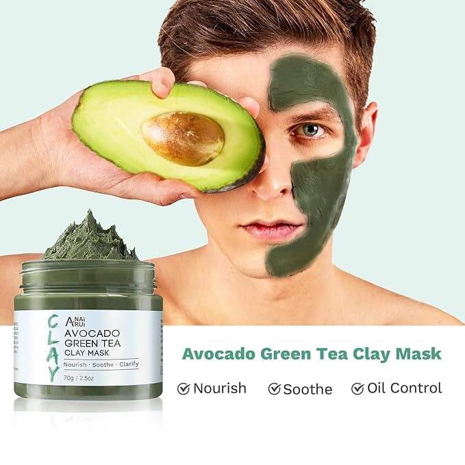 ANAI RUI 3 Pack Clay Mask Set Turmeric Vitamin C Clay Mask -Rose Facial Mask -Avocado Green Tea Mud Mask Smoothing, Hydration & Glow,Spa Gift Set, Self Care for Women Teens 2.5 oz Each