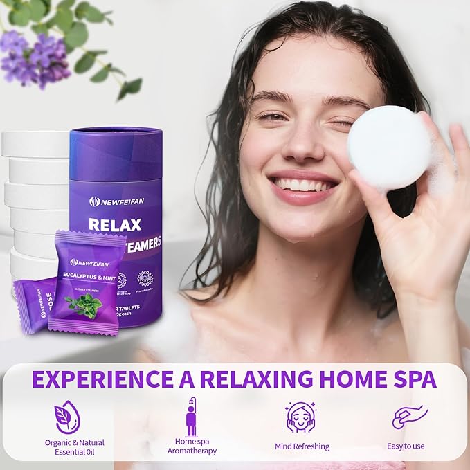 Shower Steamers Aromatherapy, Basket Set for Mothers Day Gifts for Mom, Teacher Appreciation Gifts for Women Men, 8-Pack Shower Bombs Organic Essential Oil, Spa Relaxing Purple Gifts for Wife