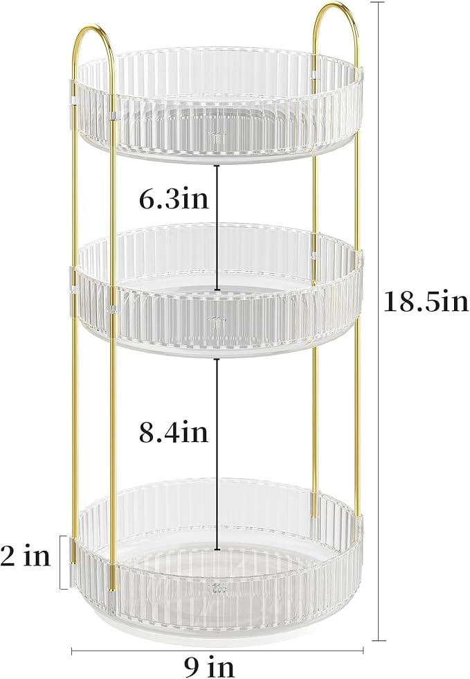 Rotating Makeup Organizer Countertop,Skincare Organizers,Spinning Perfume Tray Stand,Makeup Storage Organizer for Vanity,Bathroom Organizer and Storage,Lazy Susan,3 Tier,Clear