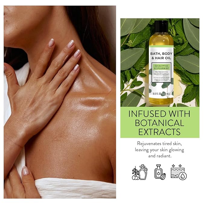 Bath Oil Body Oil with Shea Butter, Lavender, Eucalyptus Mint, Coconut Scent Bath Oils, Gifts for Women, 34.4 fl oz (Pack of 4)
