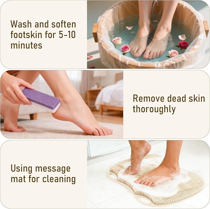 Foot Scrubber Mat in Shower Large for Back Floor Wall Bathtub & Pumice Stone 2 Pack- Foot Spa Bath Feet Scrub Dead Skin Callus Remover Exfoliating Massage Brush Improve Foot Appearance Beige