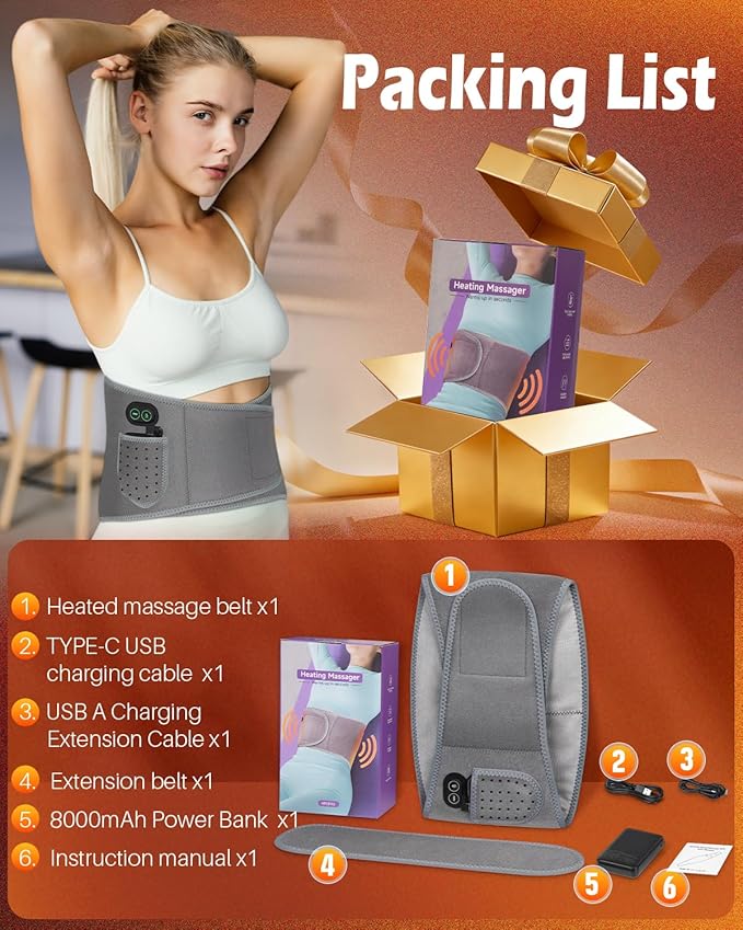 Cordless Heating Pad with Massager for Back Pain Relief,3 Heat & 3 Vibration Modes,Portable 8000mAh Rechargeable Wireless Lower Back Massager for Cramps,Birthday Gifts for Women Men Seniors Mom Dad