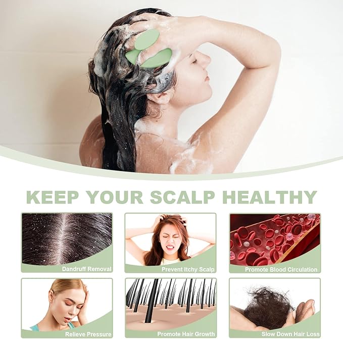 Meartchy Silicone Scalp Massager Shampoo Brush, Scalp Scrubber for Hair Growth (Grass Green)