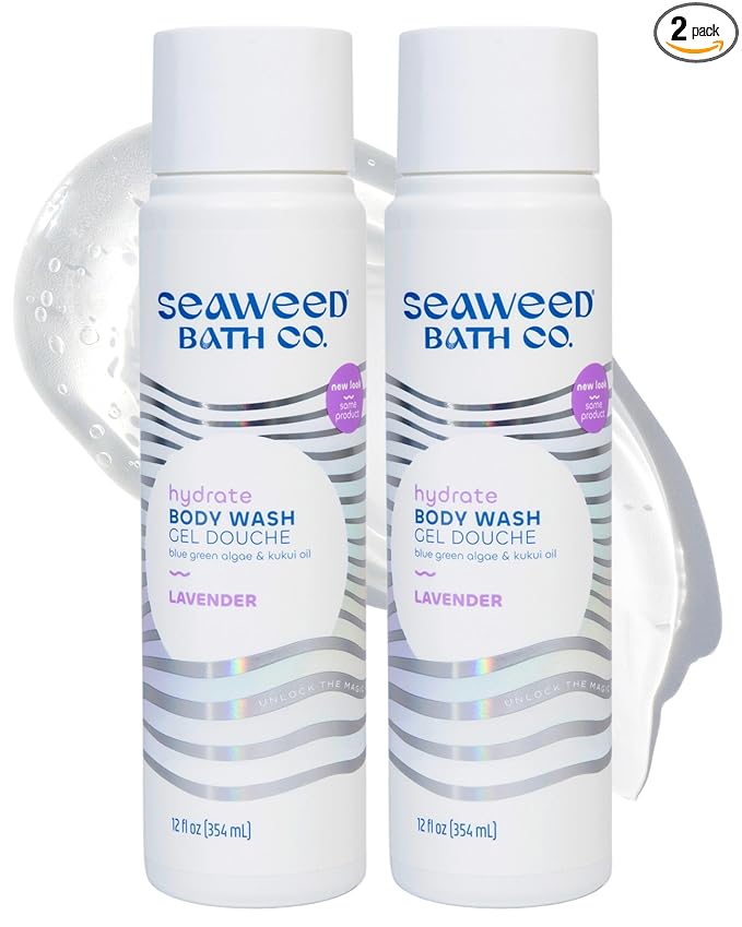 Seaweed Bath Co. Hydrate Body Wash - Lavender | Hydrating Foaming Cleanser with Soothing Natural Ingredients | Vegan, Paraben and Sulfate Free Shower Gel for Men and Women | 12 oz (Pack of 2)