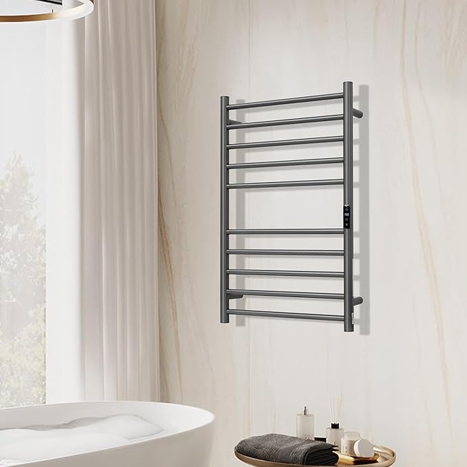 Electric Towel Rack with Voice Control for Alexa & Google Home,TUYA-Wall-Mounted Bathroom Heating Towel Warmer,Stainless Steel Material,31.5x20.08x4.41in,Plug-in,Gunmetal Grey,10 Bars