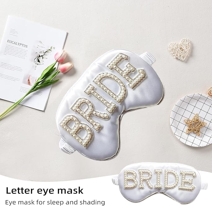 Bride Eye Mask, White Soft Fabric Diamond Bride Sleep Mask for Massages Eye, Pearl Bridal Shower Gifts to Adjust Night Sleep, Sleeping Maskes for Wedding