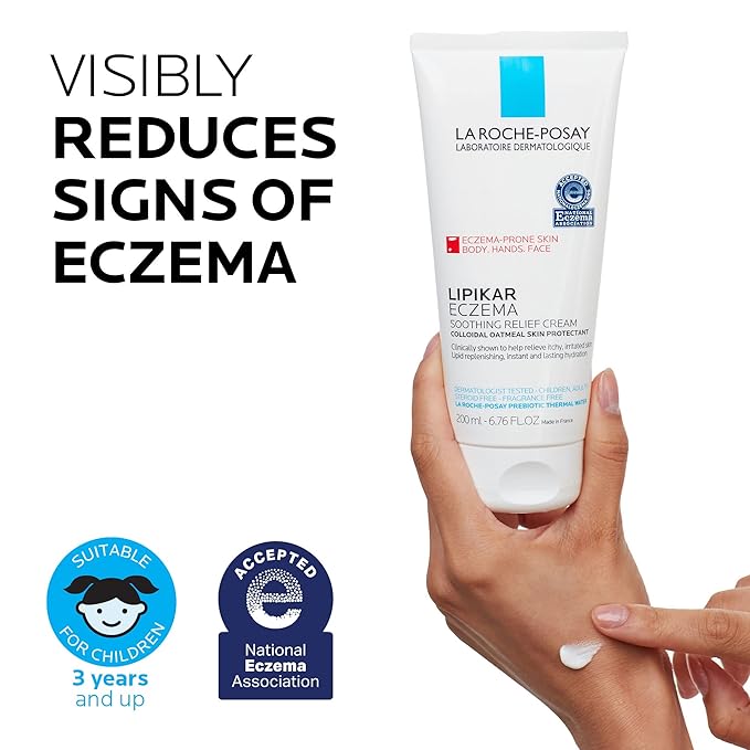 La Roche-Posay Lipikar Soothing Relief Eczema Cream,Face and Body Lotion For Eczema and Sensitive,Dry Skin,Moisturizer with Colloidal Oatmeal to Relieve Irritation,(Pack of 2)