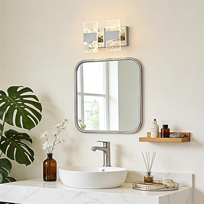 Modern LED Bathroom Light Fixtures Dimmable 2-Light Chrome Vanity Light, 5CCT Adjustable Lighting Fixture Vanity Lights Over Mirror, Smoked Acrylic LED Vanity Lights for Bathroom