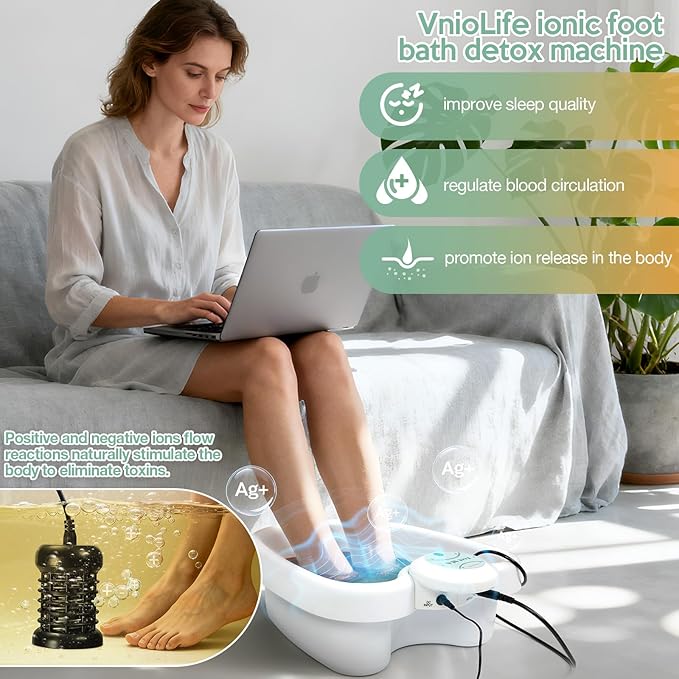 WL VnioLife Ionic Foot Bath Detox Machine with Bag, Portable Detox Foot Spa System, Ion Cleanse Detox Set for Home Beauty Salon Spa Use with Replacement Arrays, 100 Liners