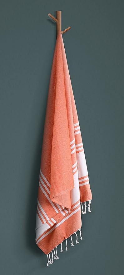 Goroly Home Cotton Turkish Peshtemal Beach Towel, Extra Large, Thin Quick Dry Sand Free Pool & Swim Towel, Bathing Blanket, Travel Essentials, (Orange, 36x71 Inches)