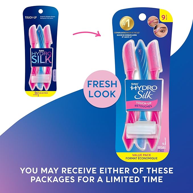 Schick Hydro Silk Touch-Up Dermaplaning Tool with Precision Eyebrow Cover, 9ct | Dermaplane Razor, Face Razors for Women, Peach Fuzz Remover | Beauty Stocking Stuffer