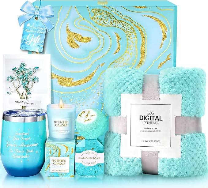 BodyRefresh Mothers Day Gifts for Mom, Gift Baskets for Women Birthday Gifts Self-Care Package Gift Set With Blanket Get Well Soon Gift for Adult Birthday Gift Ideas Spa Set for Her Wife Grandma