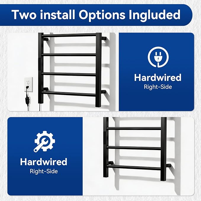 Heated Towel Racks for Bathroom, Hot Towel Warmer 4 Bars with 24hr Timer Stainless Steel Wall Mounted Electric Towel Warmers for Bathroom