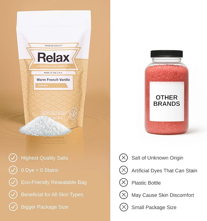 Relax Spa & Bath Aromatherapy Bath Salts for Hot Tub, Bath, or Spa, 2LB Bag Infused with Magnesium, Bath Salt for Soaking, Warm French Vanilla Scent