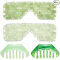 Hercicy 4 Pcs Jade Eye Mask and Hair Comb Set Green Jade Stone Eye Mask White Facial Cooling Set Guasha Scalp Comb Facial Massage Tool for Relax Alleviate Puffiness Esthetician Supplies