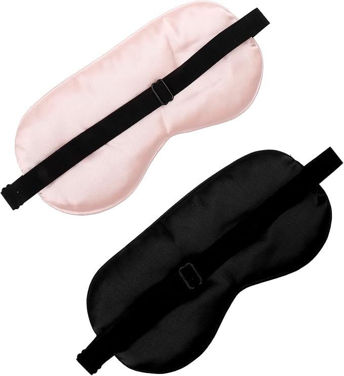 2 PCS Black Pink Satin Sleep Masks, Adjustable Silk Eye Mask for Sleeping, Eye Sleep Shade Cover, Blind Folds Soft Breathable Blindfold for Play Party Games Airplane Travel Essentials Cover Gifts