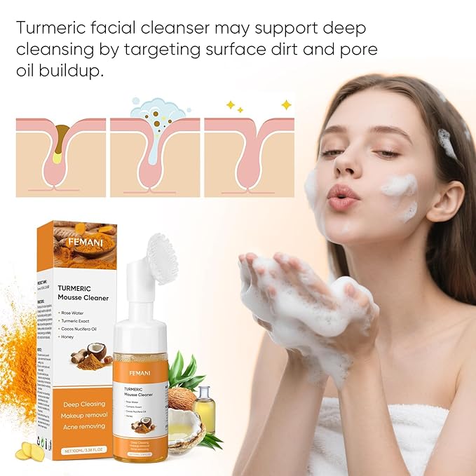Turmeric Cleansing Pads 50 Pcs+Tumeric Soap Bar+Tumeric Face Wash with Brush, Turmeric Pads for Face and Body,Lemon Turmeric Soap for Wash, Daily Gentle Skin Cleanser Set for All Skins