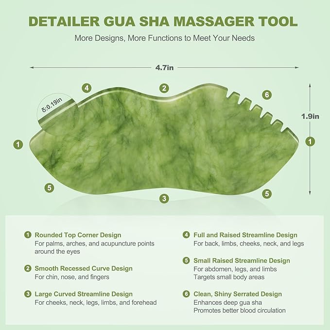 3 PCS Jade Stone Gua Sha Set Face Massager, Body Gua Sha Tool, Jade Gua Sha Facial Tools, Large Guasha Tool For Body, Face, Anti Cellulite, Lymphatic Drainage, Muscle Scraper, Valentine's Day Gifts