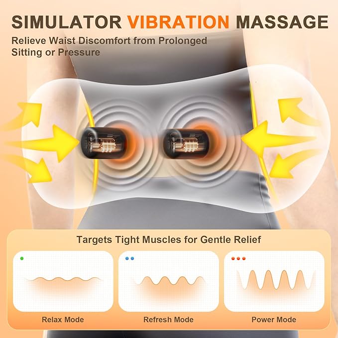 3-in-1 Electric Lumbar Support Pillow,Triple Fusion Back Massager with Heat,Vibration&Traction,Back Support Pillow for Bed&Chair,Lumbar Support Pillow for Lower Back Pain Relief&Spine Support-SoftGray