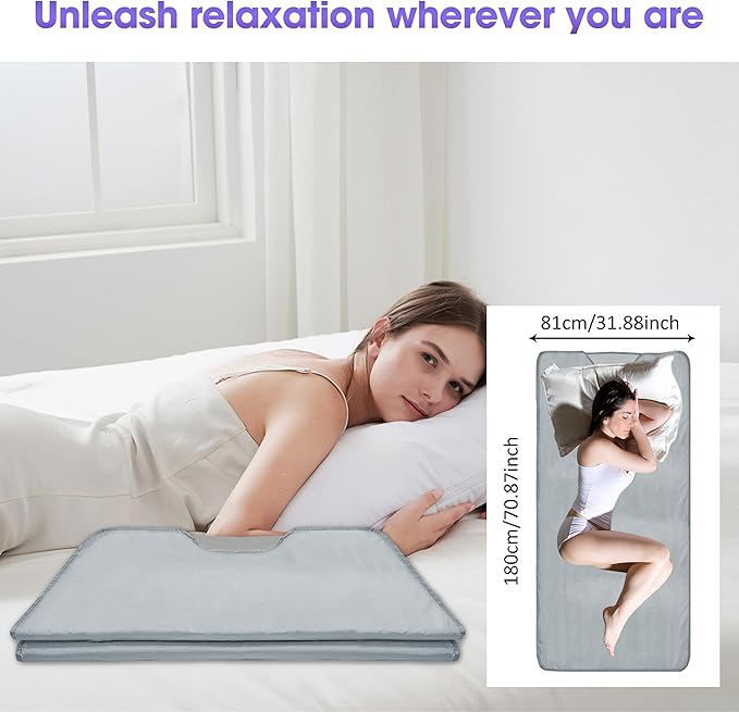 Natural Jade and Tourmaline Heat Sauna Blanket Infrared Zipper Oxford Cloth Upgraded Version Professional Detox & Heat Therapy Blanket with Remote (US 110V,71×32 Inches)