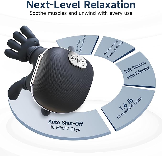 Neck Massager for Pain Relief with Deep Tissue Massage and Heat, Bionic Hand Neck and Shoulder Massager for Back Relaxation Home Office Travel