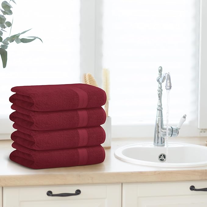 Avalon Towels Red Bath Towels Set of 4 pcs (27x54 inches), 100% Cotton Towel Absorbent and Quick Dry Red Towel for Bathroom, Super Soft and Perfect for Daily Use