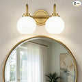 AKEZON Bathroom Light Fixtures 2-Light Brushed Gold Vanity Light, Modern Bathroom Wall Sconce with Milky White Frosted Glass Shade for Mirror Bedroom Hallway