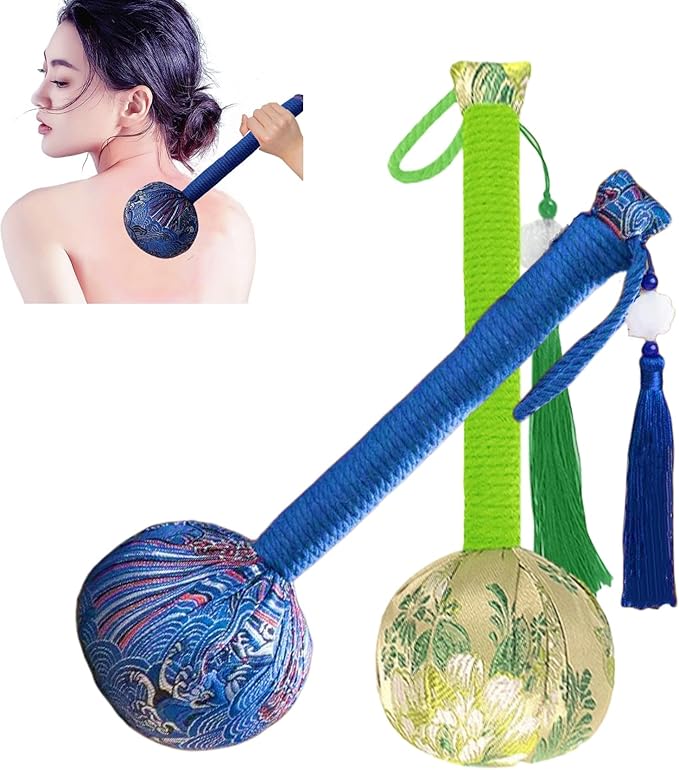 Mugwort Massage Hammer, Handheld Percussion Massage Tool for Back, Shoulder & Body - Manual Therapy Tool with US Design Patent (Emerald Green/Silver Silk Blue)