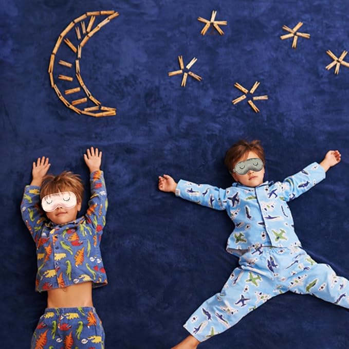 Cute Sleep Mask for Kids, 2 Pack Silk Sleeping Eye Cover Adjustable Mask Night Eyeshade Cover for Girls Boys Women Men Sleep Travel Nap Party Supplies