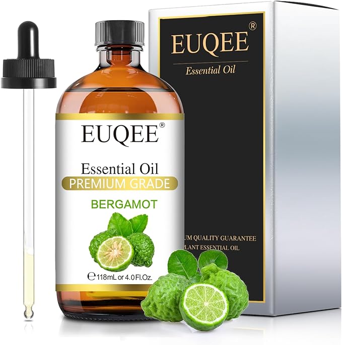 EUQEE Bergamot Essential Oil 118ml Pure Bergamot Oil for Aromatherapy, Diffuser, Sopa Candle Making, Large Bottle with Gift Box -4 fl.oz
