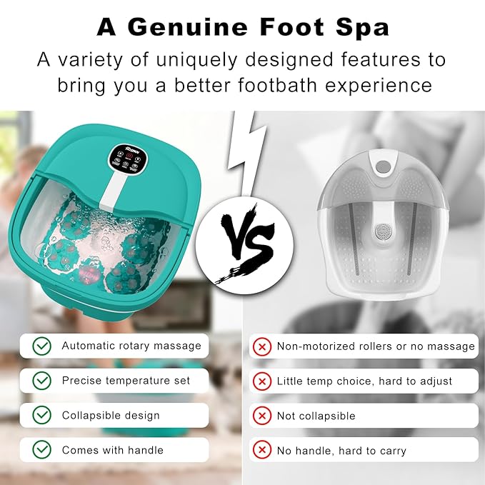 HOSPAN Collapsible Foot Spa Electric Rotary Massage, Foot Bath with Heat, Bubble, Remote, and 24 Motorized Shiatsu Massage Balls. Pedicure Foot Spa for Feet Stress Relief