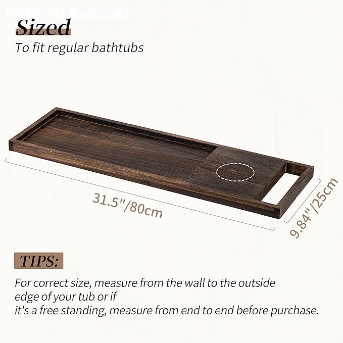 Hanobe Bathtub Tray Bath Caddy: 31" Wooden Tub Shelf with Handles Simplicity Farmhouse Rustic Wood Board for Bathroom Organizer Home SPA